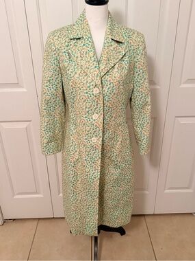 Express Vintage 90s  Watercolor Floral Jacquard Trench  Coat